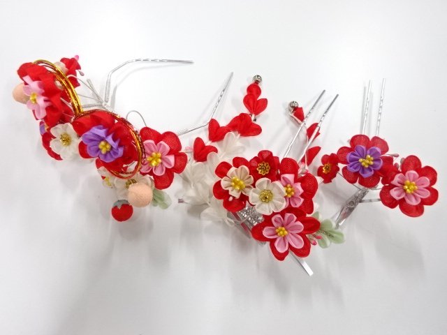 JAPANESE KIMONO / ANTIQUE PINCHED WORK BIRABIRA HAIR ACCESSORY SET